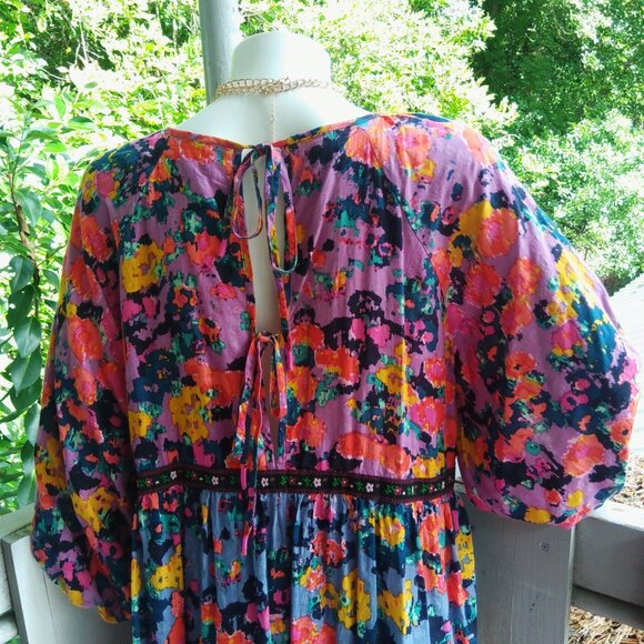 Anthro Tiered Puff Sleeve Cottagecore Prairie Boho Floral Midi Dress - Picture 9 of 9